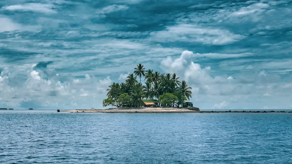 Bintan dive site coral reef and island skyline